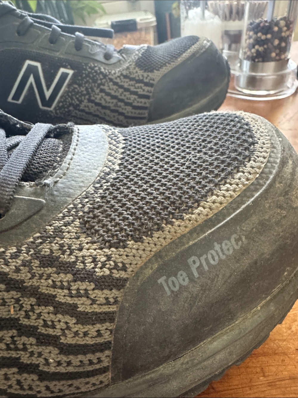 New Balance Black and Gray Knit Athletic Work Shoes with Protective Toe